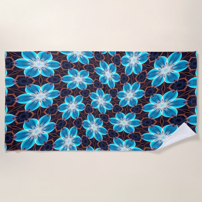 Serviette De Plage Motif Fleurs bleues Abstraites (Devant)
