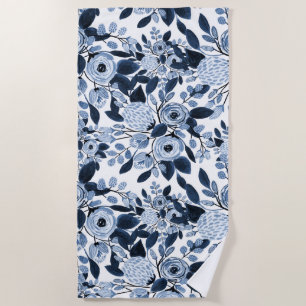 Serviette De Plage Motif floral bleu marine Pastel