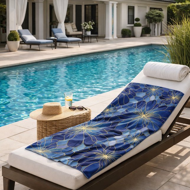 Serviette De Plage Motif Floral Bleu Moderne Or (Créateur téléchargé)