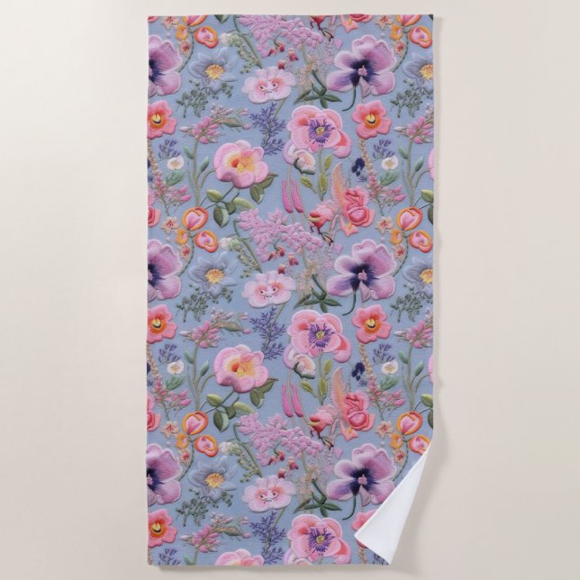 Serviette De Plage Motif floral brodé (Devant)