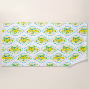 Serviette De Plage Motif floral de citrons bleus et jaunes ensoleillé