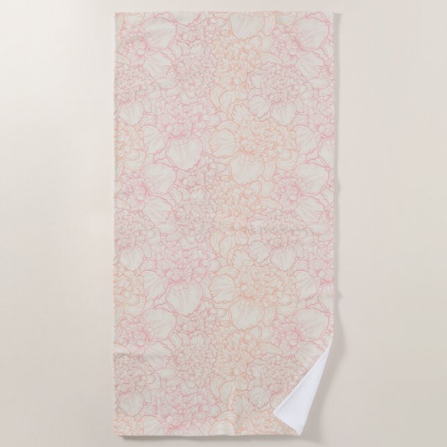 Serviette De Plage Motif floral de pivoine rose (Devant)
