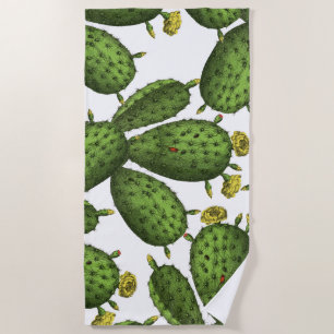 Serviette De Plage Motif floral jaune vert vintage de cactus