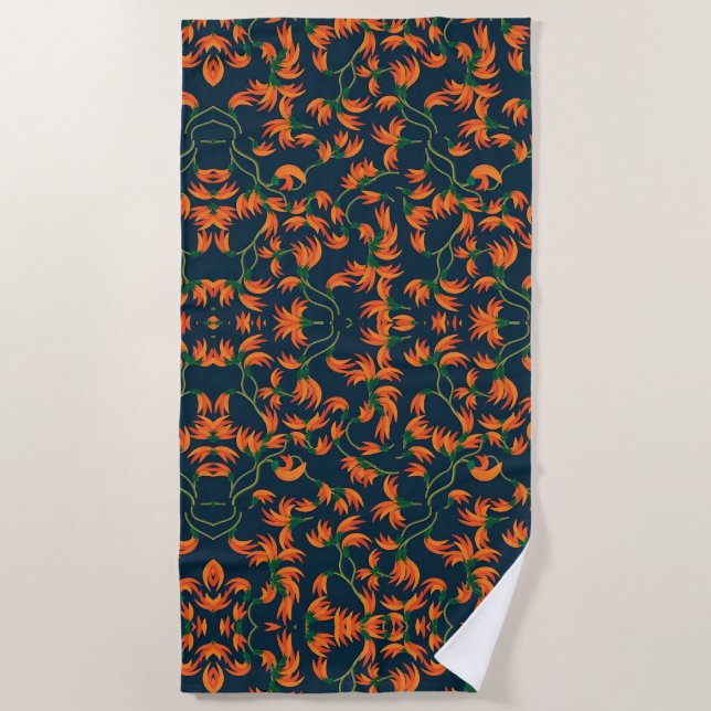 Serviette De Plage Motif floral orange fluide (Devant)