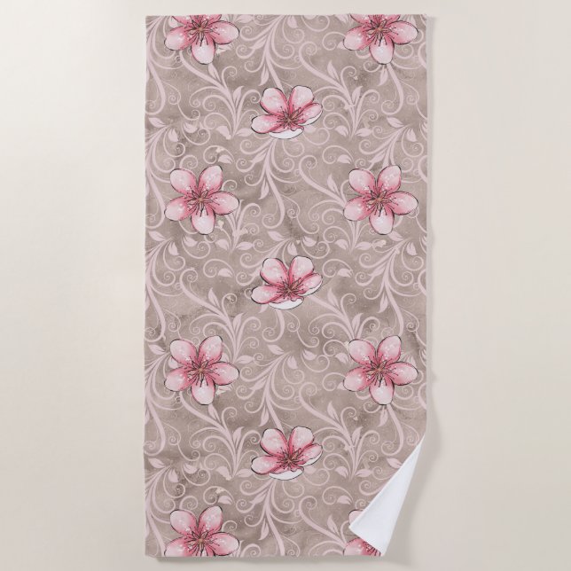 Serviette De Plage Motif floral rose (Devant)