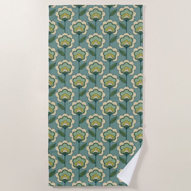 Serviette De Plage Motif floral turquoise et jaune (Devant)