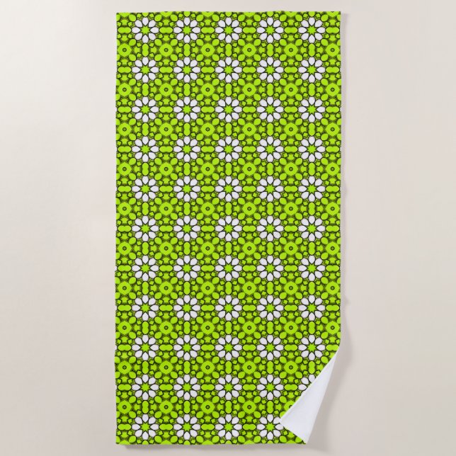 Serviette De Plage Motif floral vert clair et blanc (Devant)