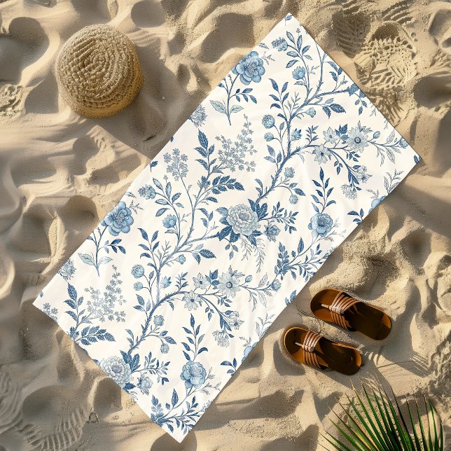 Serviette De Plage Motif floral vintage bleu (Créateur téléchargé)