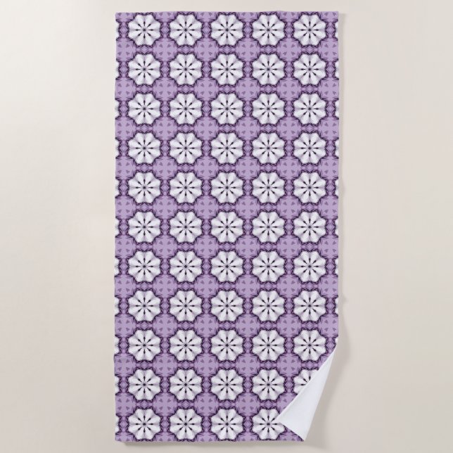 Serviette De Plage Motif floral violet et blanc (Devant)