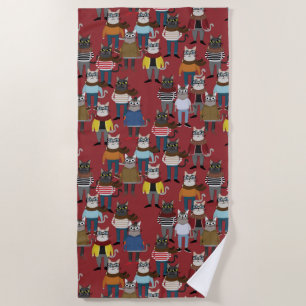 Serviette De Plage Motif frais de chat de hippie