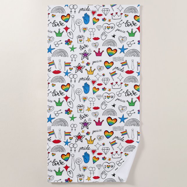 Serviette De Plage Motif Gay pride Doodle (Devant)