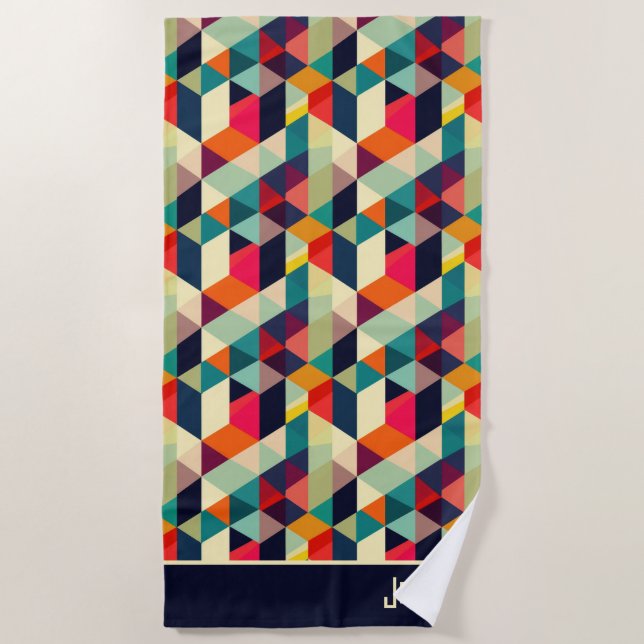 Serviette De Plage motif géométrique 3D RETRO Nom esthétique (Devant)