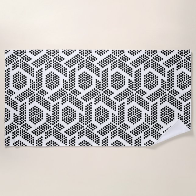 Serviette De Plage Motif géométrique à points blancs en noir (Devant)