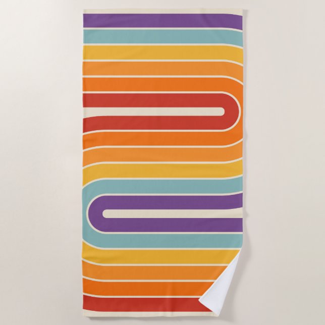 Serviette De Plage Motif géométrique à rayures arquées de style rétro (Devant)
