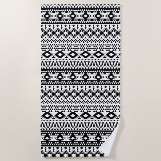 Serviette De Plage Motif géométrique Aztec noir et blanc (Devant)