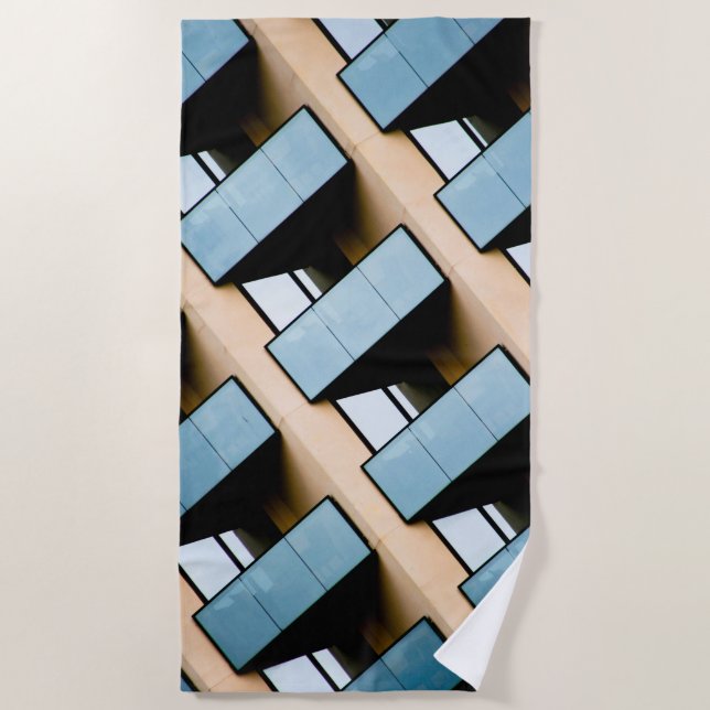 Serviette De Plage Motif géométrique beige et bleu (Devant)