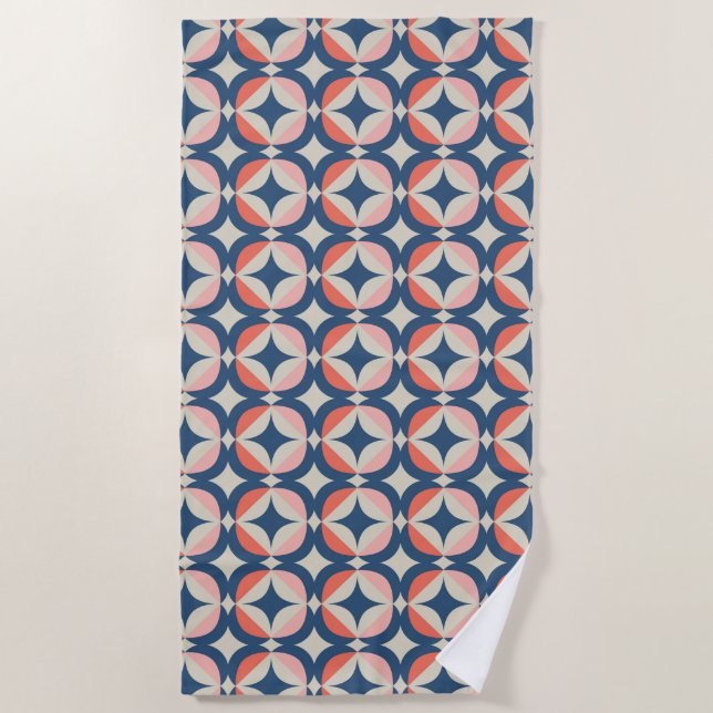 Serviette De Plage Motif géométrique bleu et de corail (Devant)