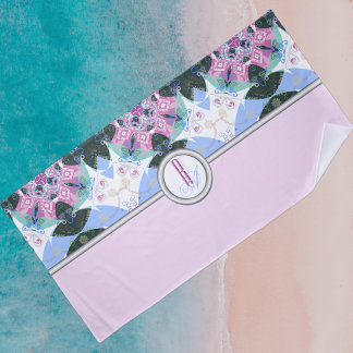Serviette De Plage Motif géométrique coloré doux et monogrammé