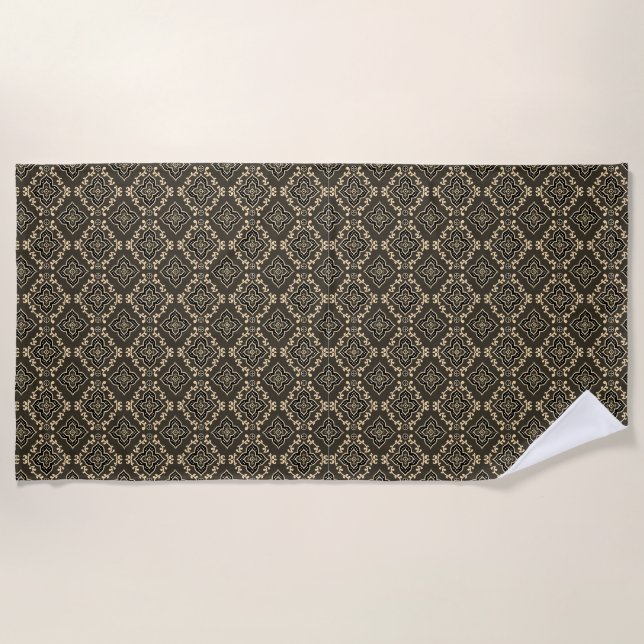 Serviette De Plage Motif géométrique doré et marron / Impression indi (Devant)