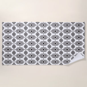 Serviette De Plage Motif géométrique ikat ethnique noir et blanc