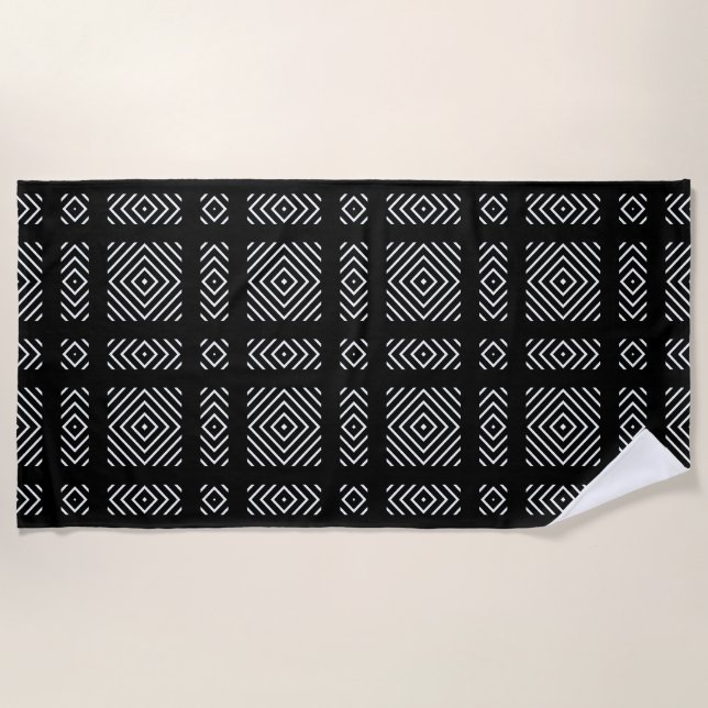 Serviette De Plage Motif géométrique noir et blanc Ama (Devant)