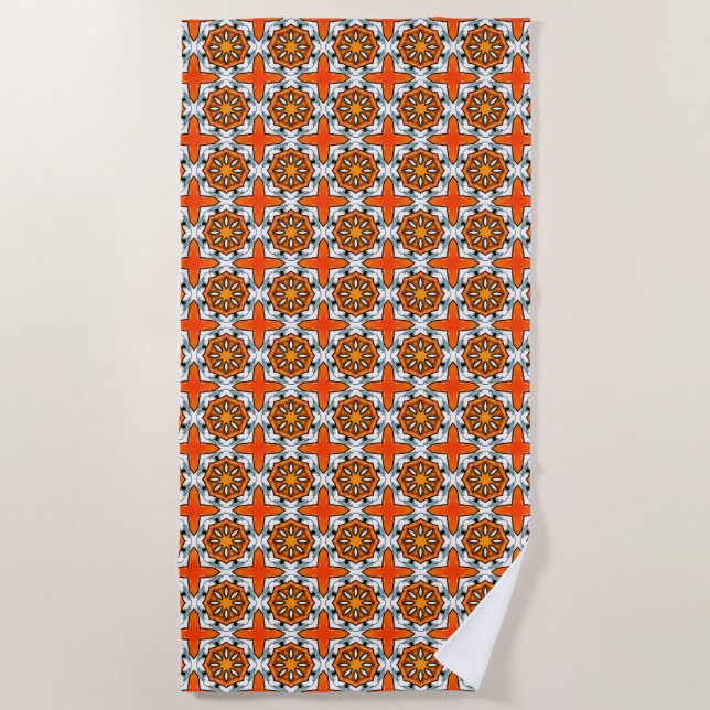 Serviette De Plage Motif géométrique orange, bleu et blanc (Devant)