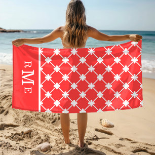 Serviette De Plage Motif géométrique rouge monogramme modifiable