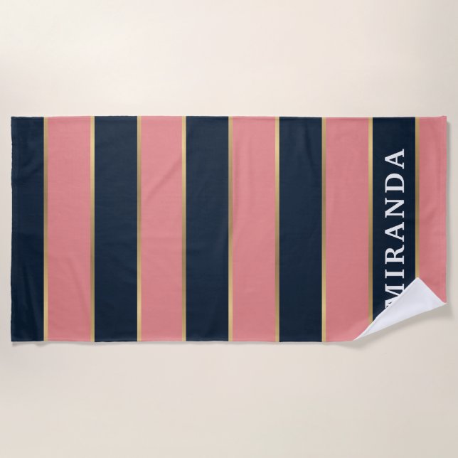 Serviette De Plage Motif Gras Rose Bleu Gold (Devant)