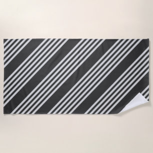 Serviette De Plage Motif gris clair et charbon cinq bandes