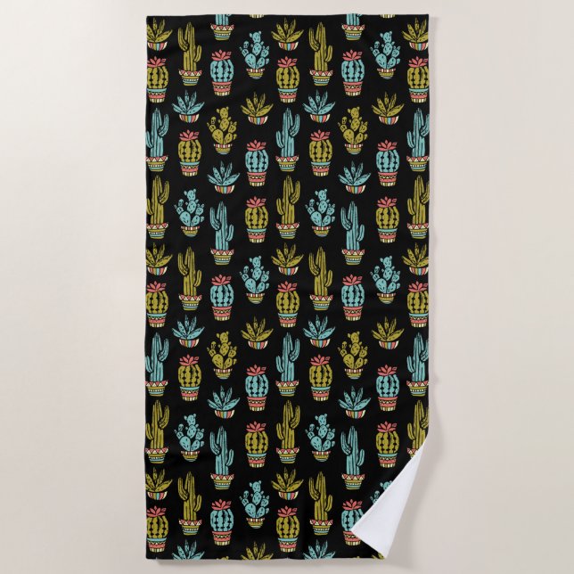 Serviette De Plage Motif grunge foncé de cactus (Devant)