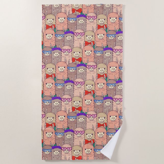 Serviette De Plage Motif habillé à la mode de lama (Devant)