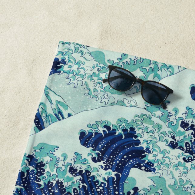Serviette De Plage Motif Hokusai Blue Waves (En situation)