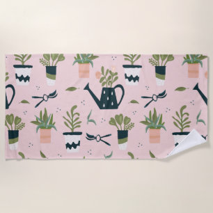 Serviette De Plage Motif imprimé de jardinage rose fantaisiste