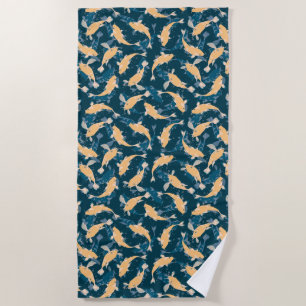 Serviette De Plage Motif jaune et bleu - Koi Fish