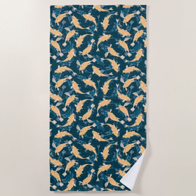 Serviette De Plage Motif jaune et bleu - Koi Fish (Devant)