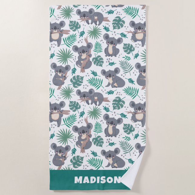 Serviette De Plage Motif Koalas de texte personnalisé (Devant)