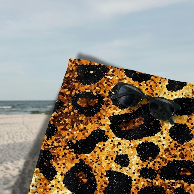 Serviette De Plage Motif Léopard Marron Doré Pailleté Luxe (Créateur téléchargé)