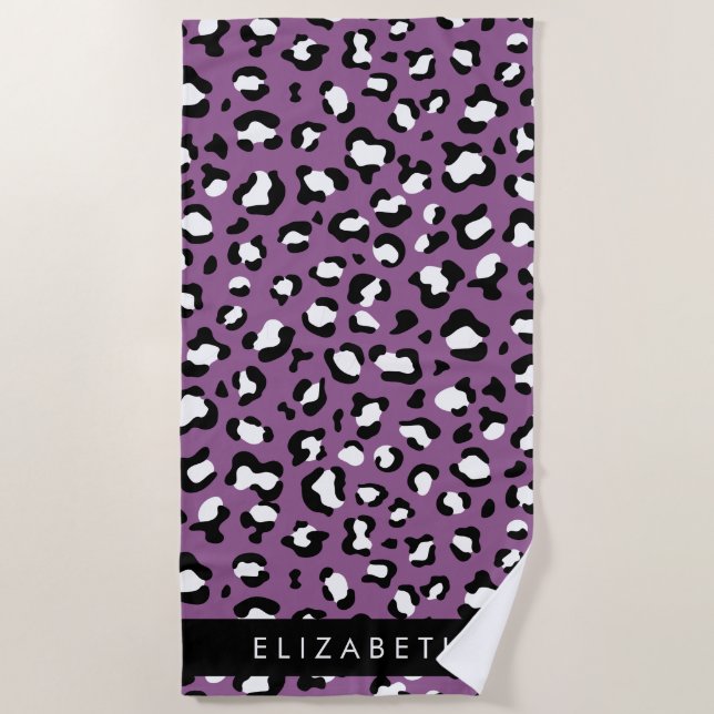 Serviette De Plage Motif léopard, Spots, Leopard pourpre, Votre Nom (Devant)