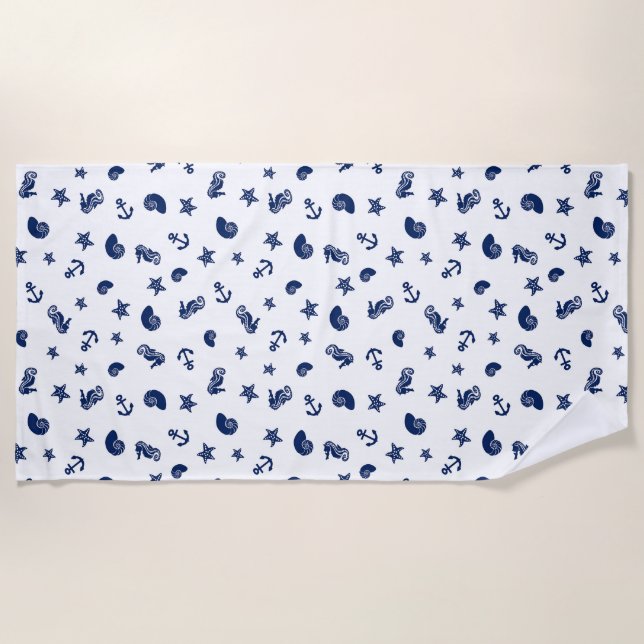 Serviette De Plage Motif marin avec hippocampes (Devant)