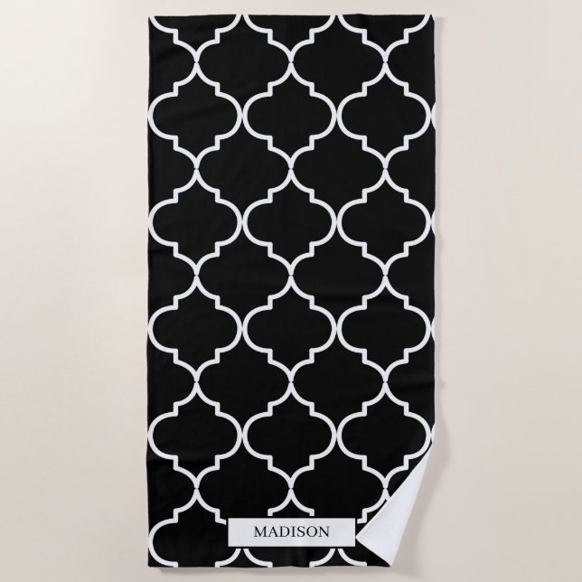 Serviette De Plage Motif marocain méditerranéen noir et blanc (Devant)