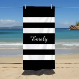 Serviette De Plage Motif Moderne De Grandes Blancs Et Noires