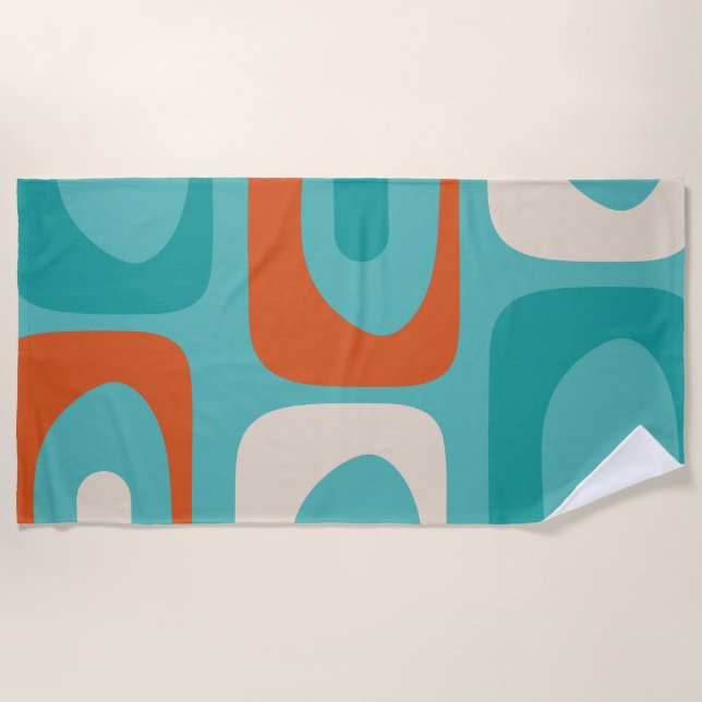Serviette De Plage Motif moderne de Piquet du milieu du siècle Turquo (Devant)