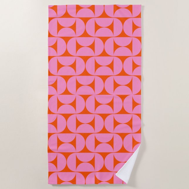 Serviette De Plage Motif moderne rose Et orange Du Milieu Du Siècle (Devant)