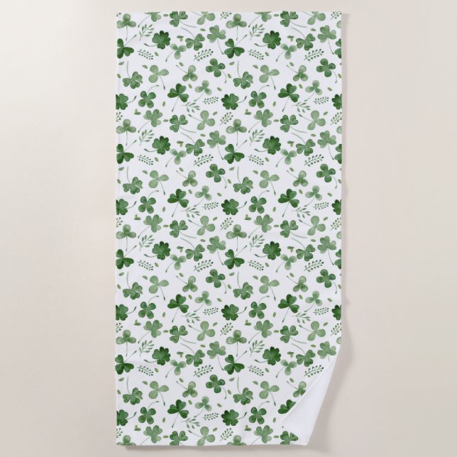 Serviette De Plage Motif mou de shamrock d'aquarelle (Devant)