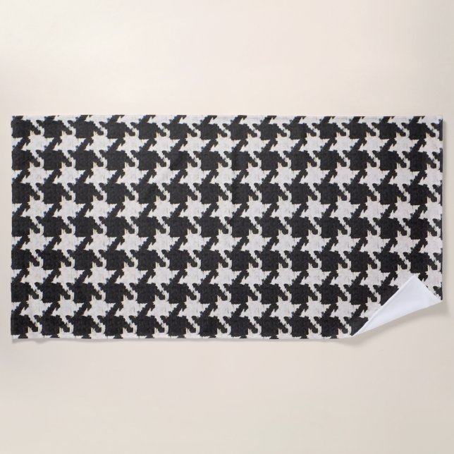 Serviette De Plage Motif noir blanc pied de poule (Devant)
