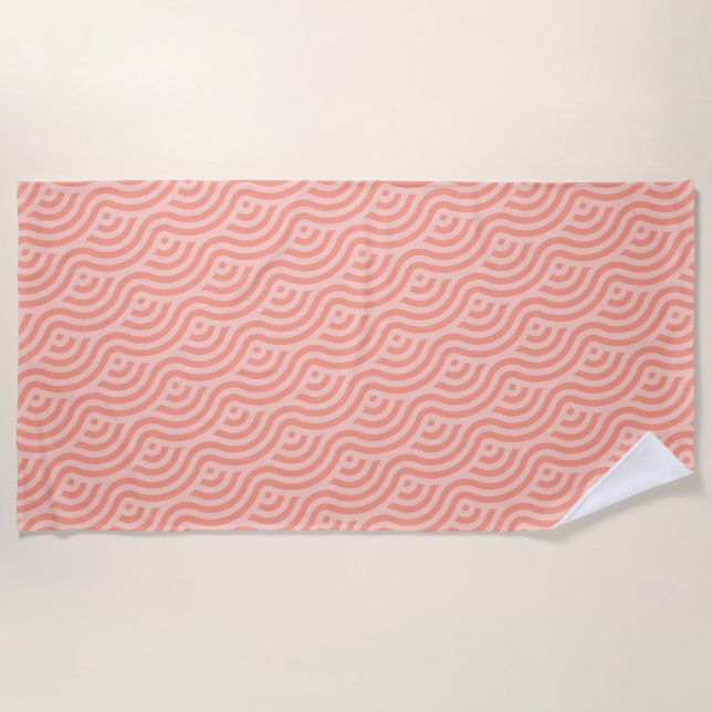 Serviette De Plage Motif ondulé dans deux nuances de rose (Devant)