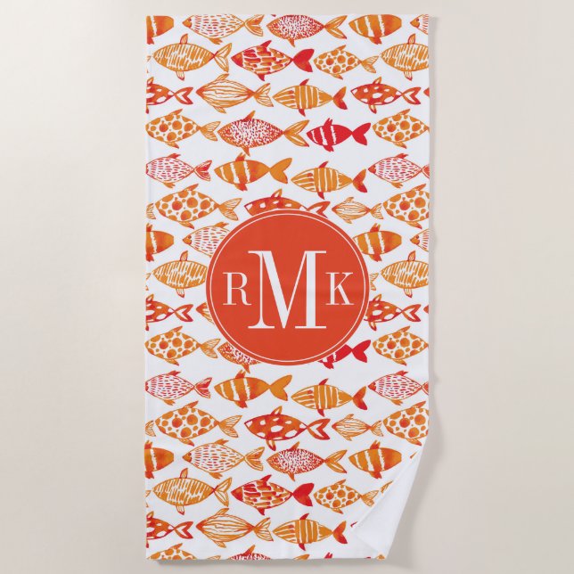 Serviette De Plage Motif orange lumineux de poissons d'aquarelle (Devant)