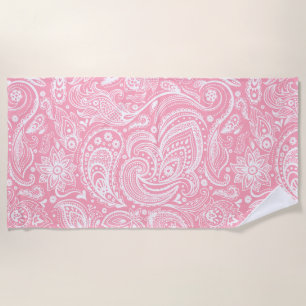 Serviette De Plage Motif Paisley Blanche Et Rose