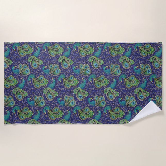 Serviette De Plage Motif Paisley Paon Bleu (Devant)