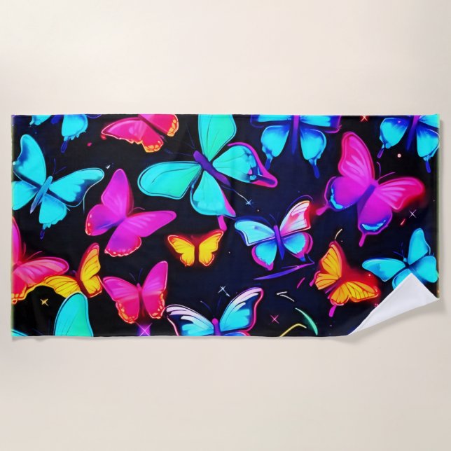 Serviette De Plage Motif Papillon Néon (Devant)